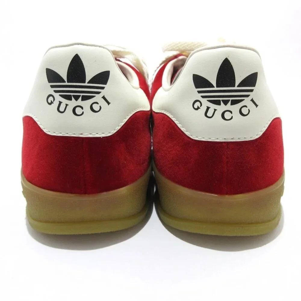 GUCCI GAZELLE 707848 Red White Velour Leather - Men's Sneakers 728-042325
